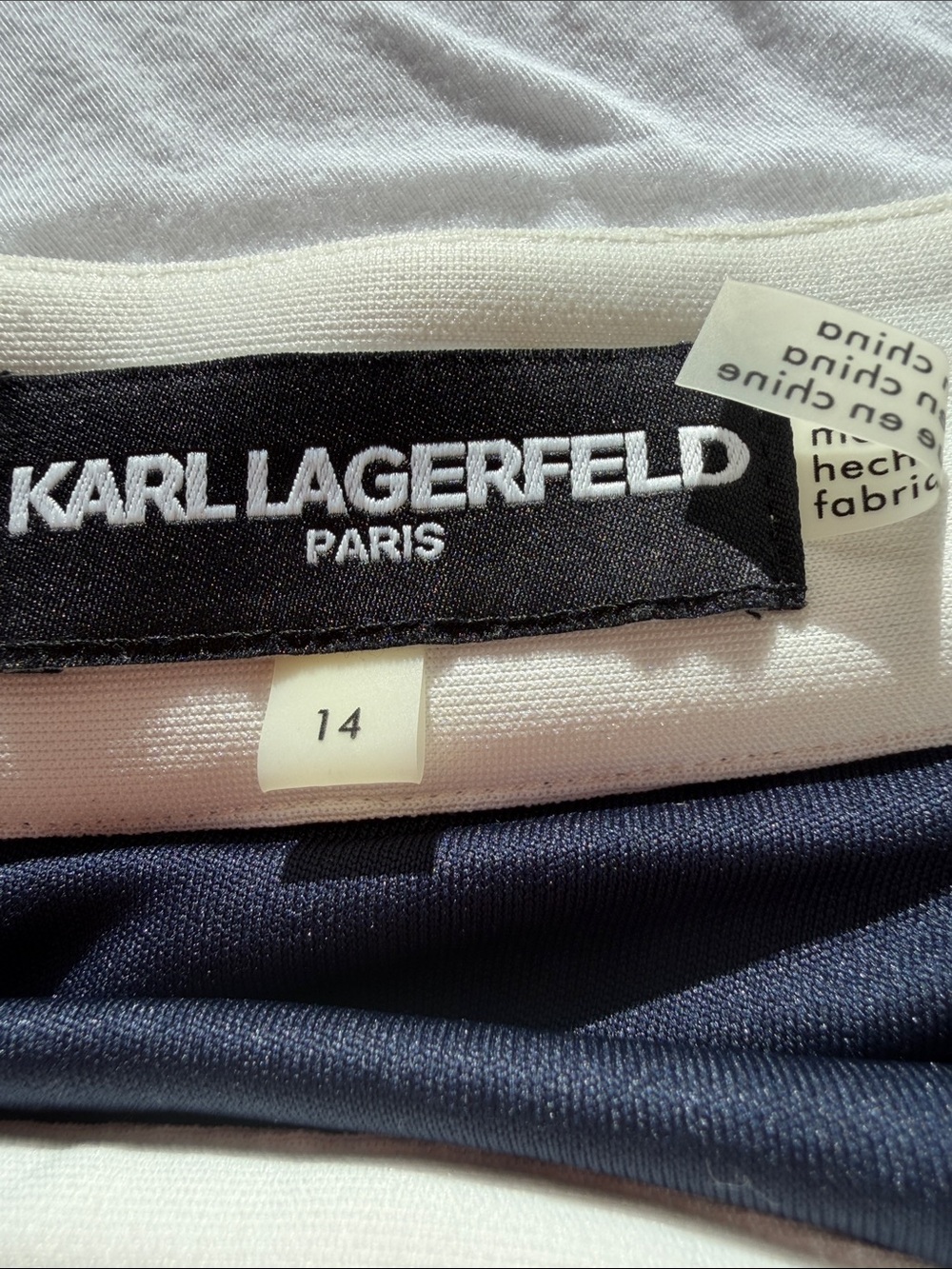 Karl Lagerfeld White and Navy Colorblock Knit Top